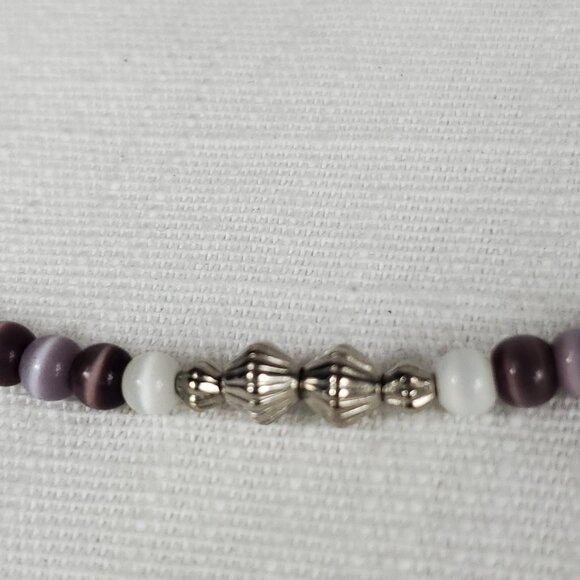 Shiny Purple & White Tiny Round Cats Eye Necklace Adjustable - Picture 3 of 6